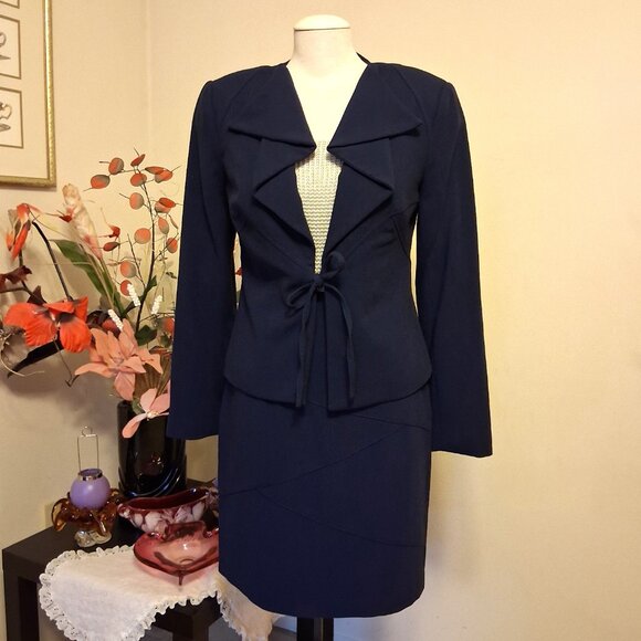 NWOT mac & jac 2 Piece Office Lady Business Suit Blue Blazer & Skirt M 10 - Picture 3 of 16